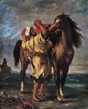 Marocain et son cheval romantique Eugene Delacroix Peinture à l'huile